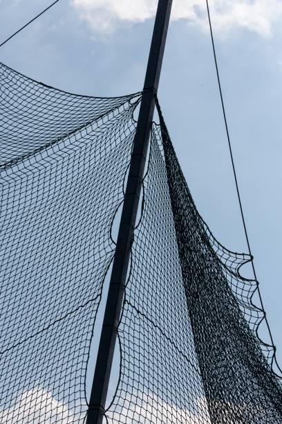 istock A rough net is tied to a pole against a blue sky with white clouds 1479069668