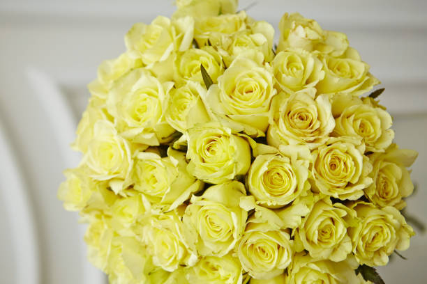 istock Bouquet of yellow roses on a blurred background 1479072152