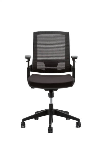 istock Vertical front view of black office chair isolated on white background 1479072963