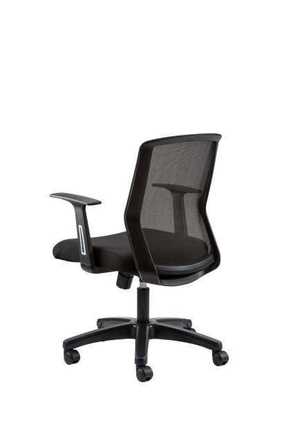 istock Vertical partial rear view of black office chair isolated on white background 1479073766
