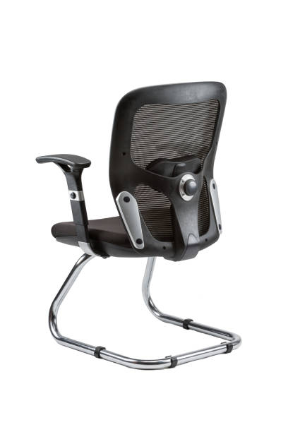 istock Vertical partial rear view of black office chair isolated on white background 1479073775