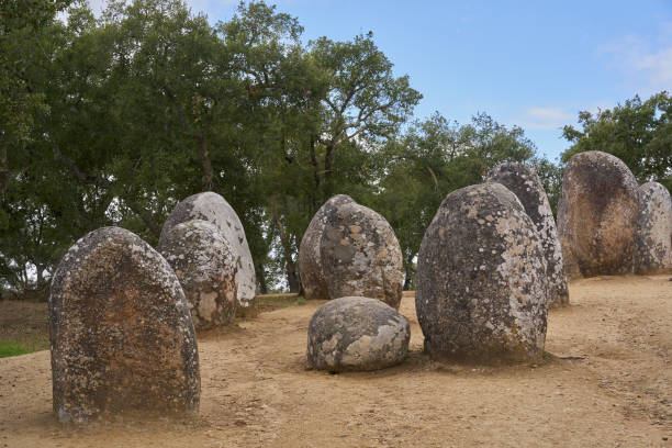 istock Cromlech of Almendres megalithic stone complex with cork trees in Alentejo 1479074947