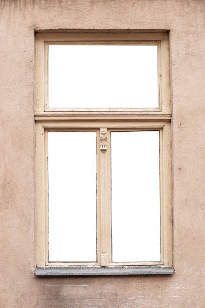 istock 19th century beige wooden window isolated on white background. 1479075509