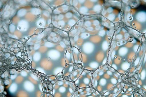A macro shot of soap bubbles