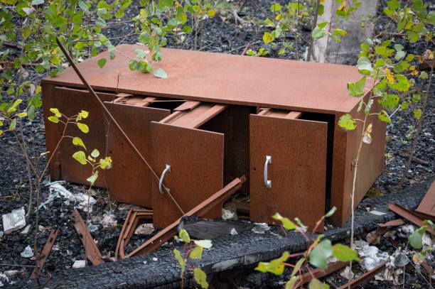 istock a broken wooden and metal desk outdoors with a trash can underneath 1479079354