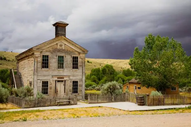 An old white wooden house at the Bannack State Park, Dillon, Montana