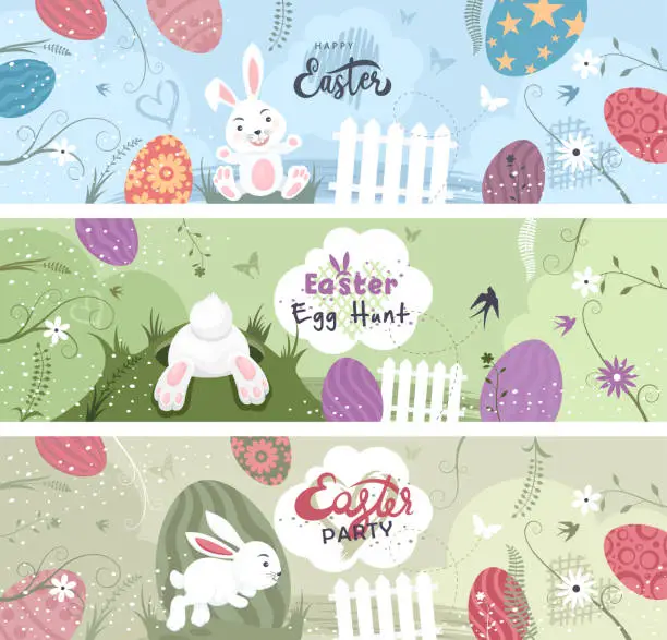 Vector illustration of Set of Easter Banners. Happy Easter Banner Concept Design.  Easter Egg Hunt.