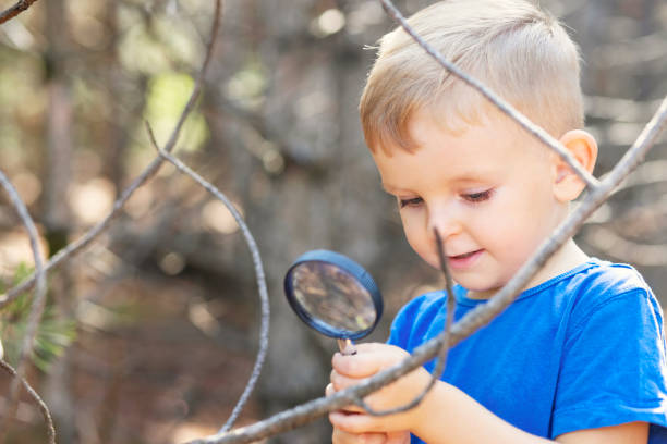 istock Curious boy is exploring nature with magnifying glass outdoors 1479083258