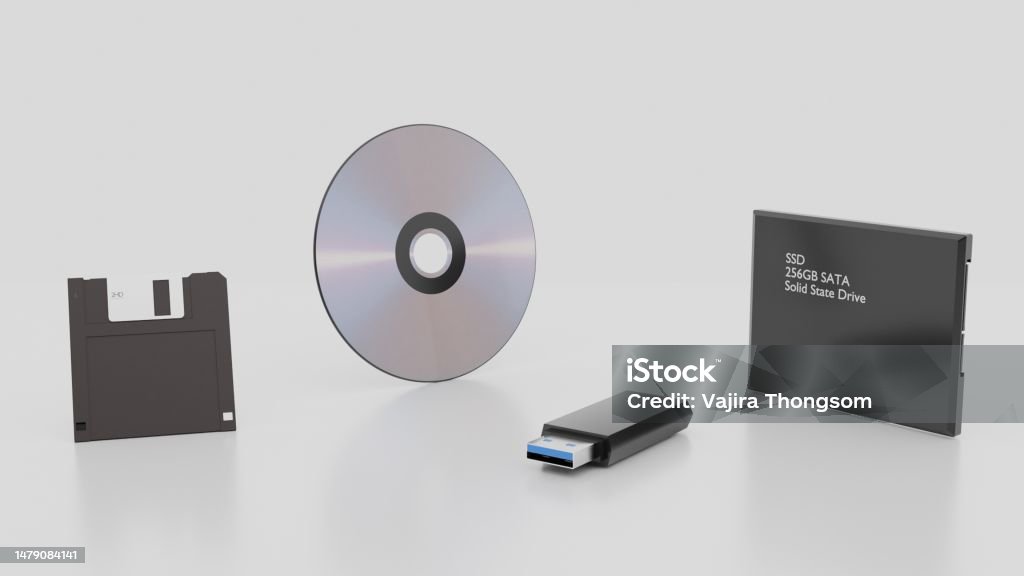 Diskets Data Transfer Data Storage Evolution Diskette Cd Rom Flash Drive And Ssd Realistic 3d ...