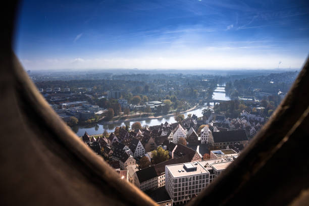 A high angle shot of a Ulm under a blue sky in Germany
