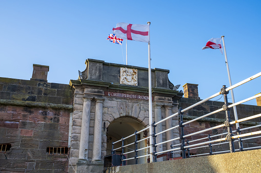 New Brighton, United Kingdom – January 23, 2021: Entrance to Perch rock fort museum New Brighton Wirral UK