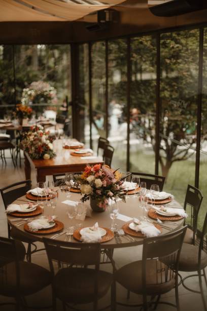 istock Interior of a restaurant decorated with flowers for a wedding celebration ceremony 1479087948