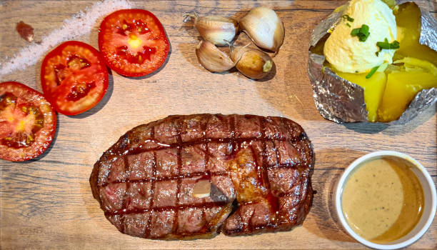 Steak set serve with side dish in restuarant. stock photo
