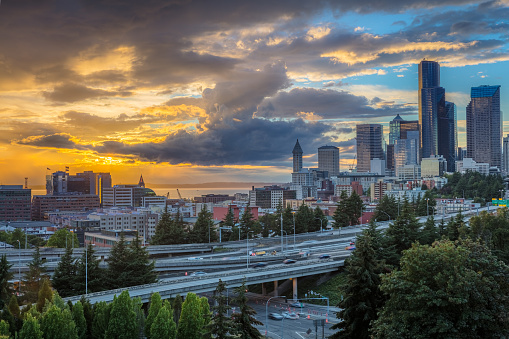 Amazing sunset over Seattle. View from dr. Jose Rizal bridge