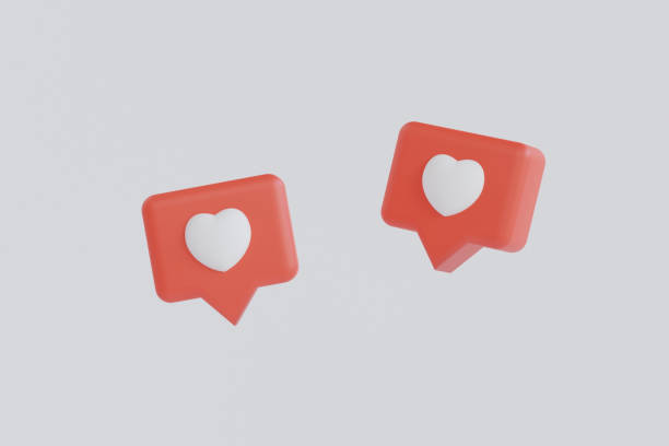 istock Red speech bubbles and hearts on white background. Blank 3D text bubbles for business design. 3D render illustration. 1479100195