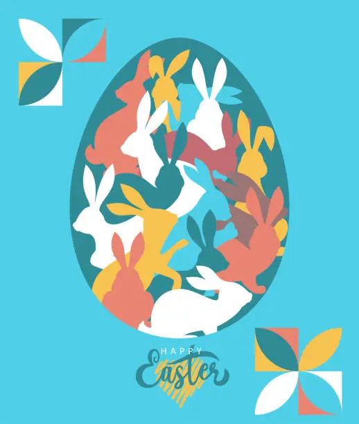 Vector illustration of Easter card with Egg and Rabbits Pattern.