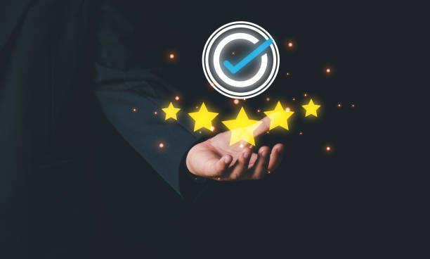 istock Customer Experience Concept, Best Excellent Services for Satisfaction present by Opened Hand of Client giving a Five Star Rating 1479105668