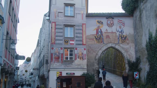 historic mural paintings at Enge Gasse in Steyr, Upper Austria