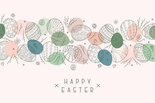 Vector illustration of Vector colorful Easter background - hand drawn design. Beautiful greeting card, postcard, banner, poster, brochure