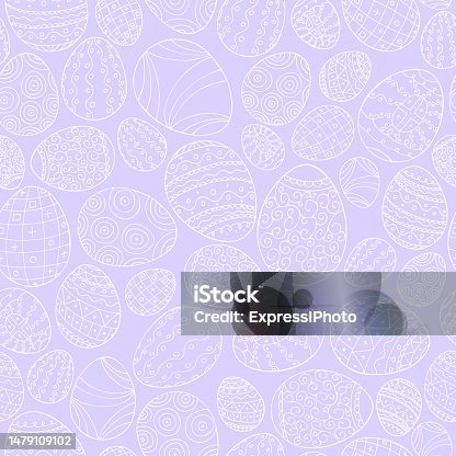 istock Vector simple seamless Easter eggs pattern - hand drawn design. Holiday repeatable minimalistic background. Violet textile print 1479109102