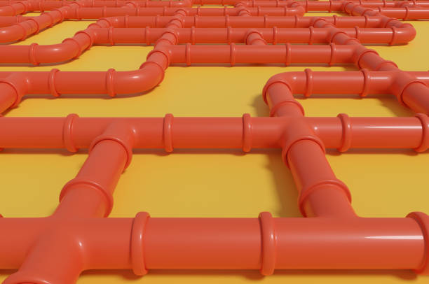 istock Red pipes on yellow background. 3d illustration. 1479109104