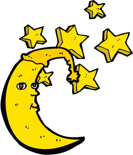 Vector illustration of sleepy moon cartoon