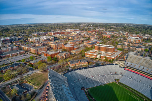 Aerial View of the Town and University of Auburn, Alabama stock photo