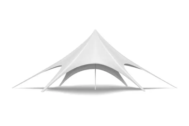 Vector illustration of Star tent vector mock-up. Promotional canopy mockup. White blank foldable event marquee. Template for design