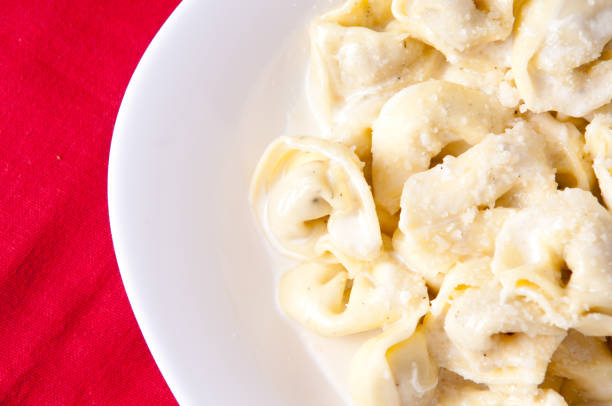 Chicken tortellini with alfredo cream sauce ready to eat