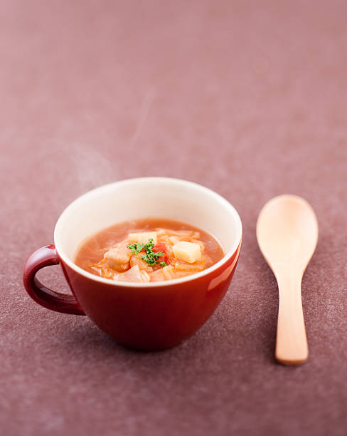 hot soup in the cup stock photo