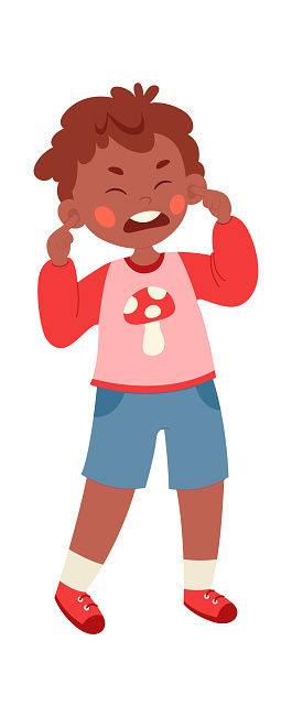 Boy Plugging Her Ears Vector Illustration