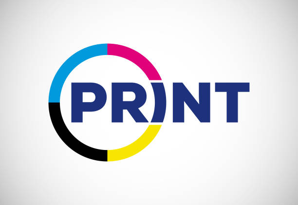 ilustraciones, imágenes clip art, dibujos animados e iconos de stock de plantilla de diseño de logotipo de impresión digital. logotipo para polígrafo de imprenta y fábrica de impresión. ilustración vectorial. - cmyk