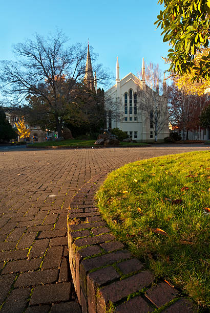 Early morning, Civic Square, Launceston Early morning as sun is rising on churches, Civic Square, Launceston, Tasmania, Australia launceston tasmania stock pictures, royalty-free photos & images