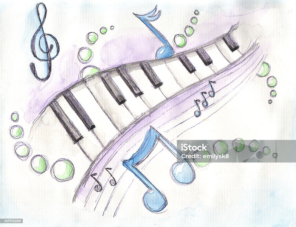 Aquarelle de touches de piano & notes - Photo de Note de musique libre de droits