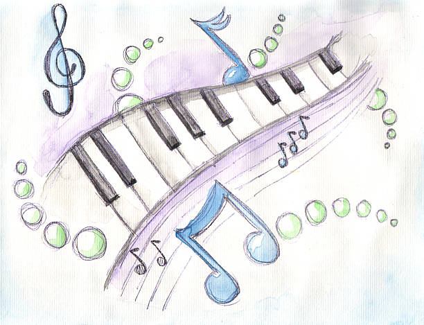 Watercolor of piano keys & notes