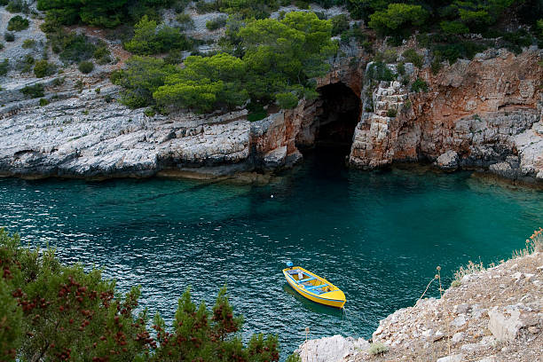 Barco em little bay - foto de acervo