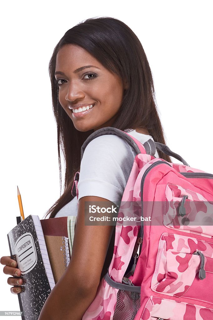 Collège étudiant jeune afro-américaine femme - Photo de Fond blanc libre de droits