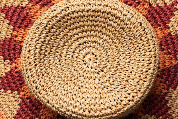 istock Hat texture. Round pattern. Sun style head cover. Holiday head cap. Sunlight protection background. Straw hat backdrop. 1479125658