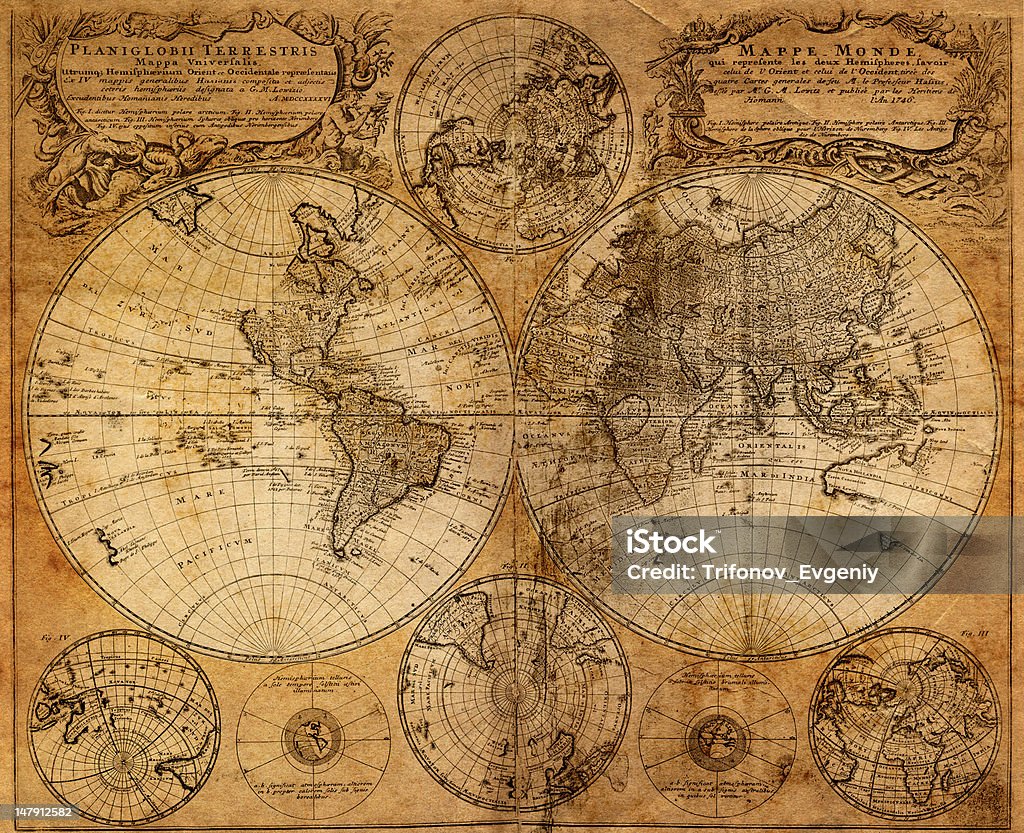 World map old map (1746) World Map Stock Photo
