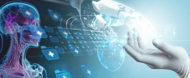 istock digital science technology in futuristic..Doctor use robotic and innovative medical technology diagnose and examine patient brain with intelligence software. AI, Innovation medical healthcare. 1479128341