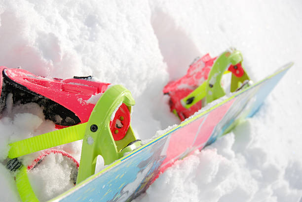 istock Colorful Snowboard And Binding Lying In Snow 147912903