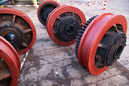 New steel wheels for a port railway crane in the seaport of Constanta, Romania.