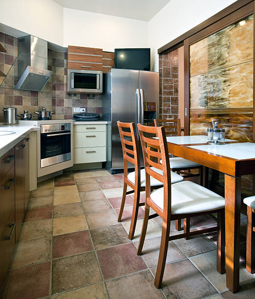 istock Interior of kitchen with brown tones and stainless steel 147912925