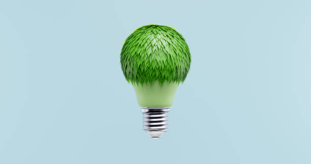 istock Light bulb with leaves on a blue background. Green energy ecology earth hour. 3d rendering 1479131658