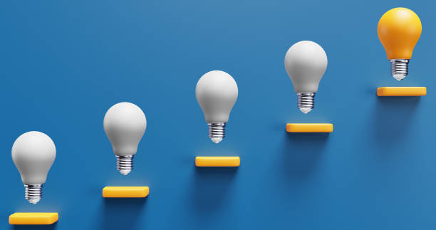 istock Light bulbs go up the stairs. Ideas growth progress success innovation.3d render 1479131717
