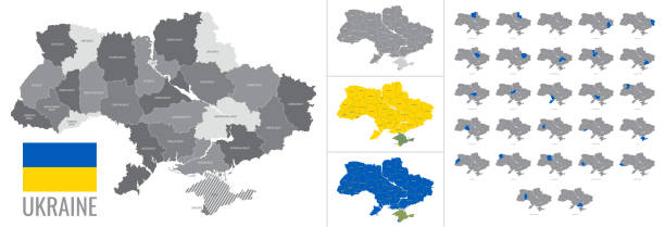 illustrations, cliparts, dessins animés et icônes de carte vectorielle détaillée des régions de l’ukraine avec drapeau - donetsk oblast