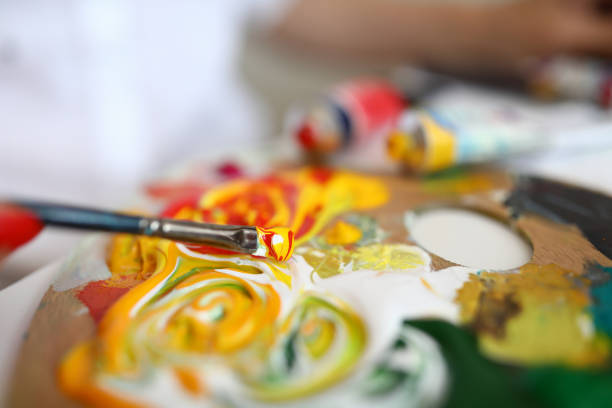 Set of watercolor paints with copy space