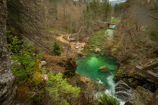 Sum waterfall on Radovna river in spring color fresh north Slovenia