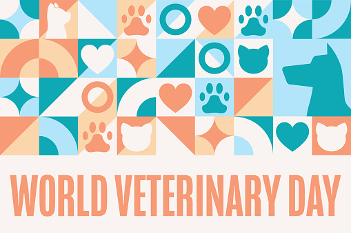 World Veterinary Day. Holiday concept. Template for background, banner, card, poster with text inscription. Vector EPS10 illustration