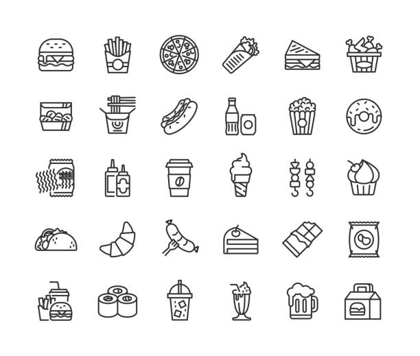 ilustrações de stock, clip art, desenhos animados e ícones de fast food line icons. editable stroke. - frozen sweet food